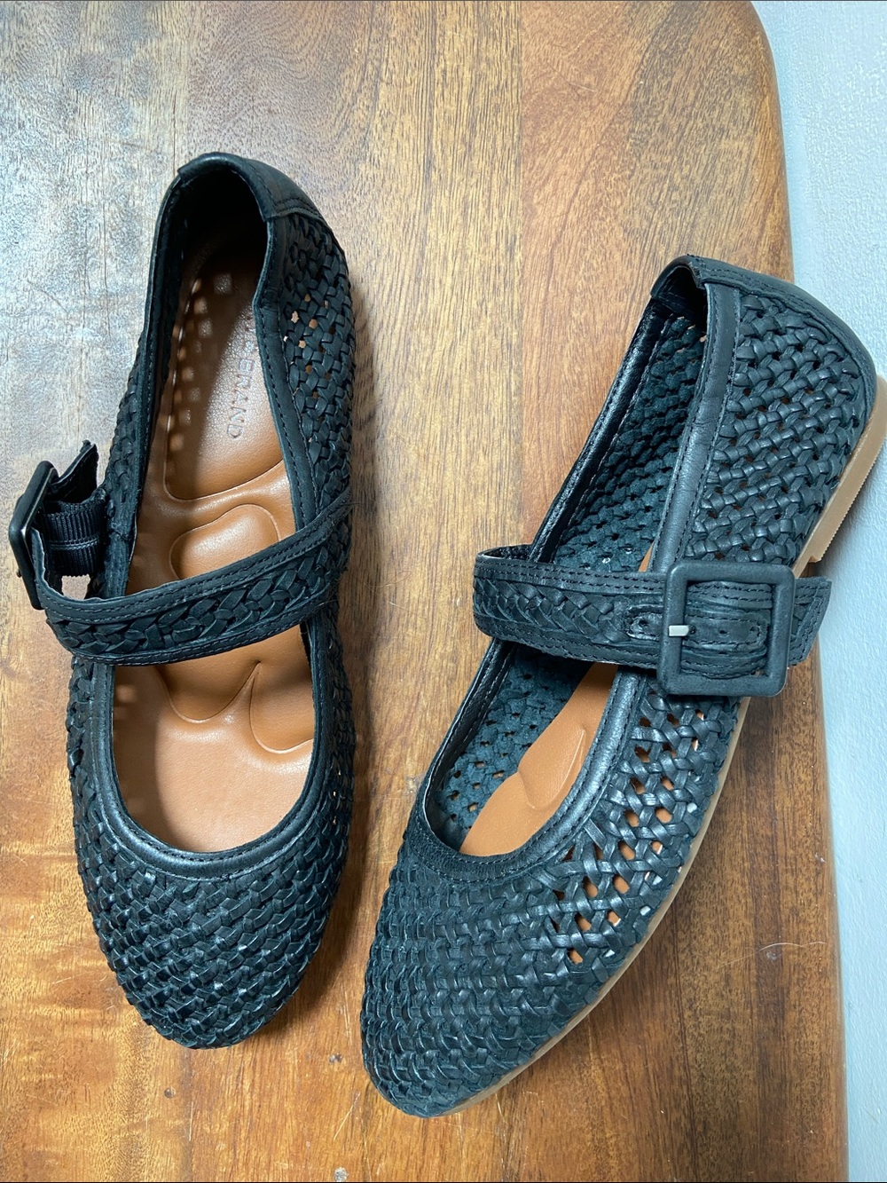 Lucky Brand Black Woven Mary Jane Flats with Buckle Strap